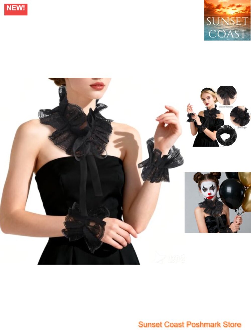 Lace Ruffle Collar & Wrist Cuffs Set Victorian Renaissance Costume